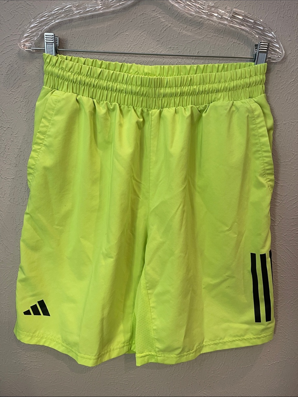 Adidas Men’s Size Medium Neon Lime Athletic Shorts with Black Trim 9” inseam.